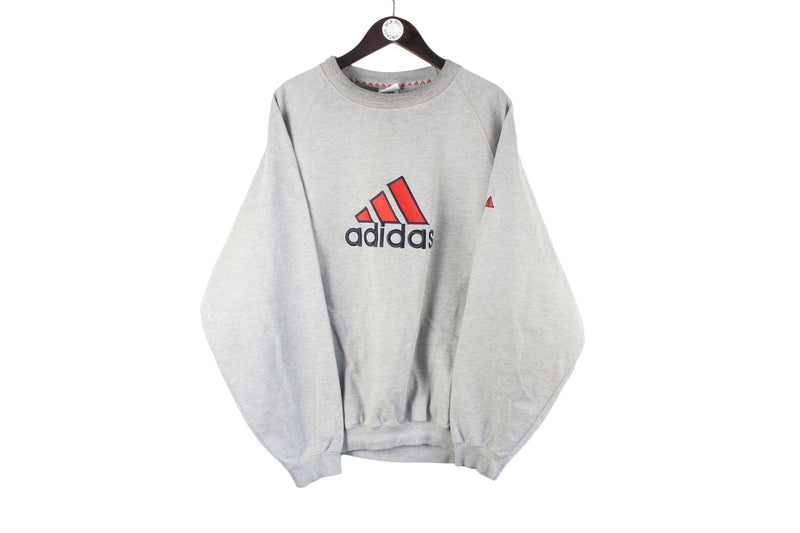 Vintage Adidas Sweatshirt XLarge gray big logo 90s retro crewneck sport jumper 