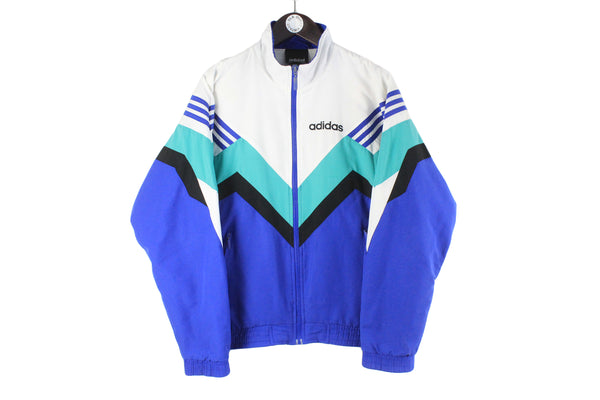 Vintage Adidas Tracksuit Medium blue white 90s retro sport style windbreaker jacket and track pants sport suit