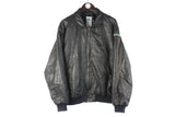Vintage Adidas Leather Jacket Large black big logo 90s heavy sport style jacket full zip classic biker equipment