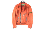 Vintage Jacques Icek Leather Jacket Large orange 70s retro heavy coat biker jacket