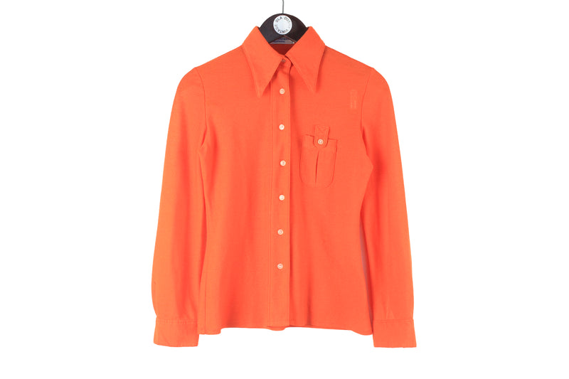 Vintage Louis Feraud Blouse Women's 38 made in France orange 80s classic bright color shirt luxury style fashion