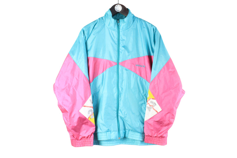 Vintage Adidas Tracksuit Medium track jacket and sport pants 90s retro classic windbreaker blue pink 
