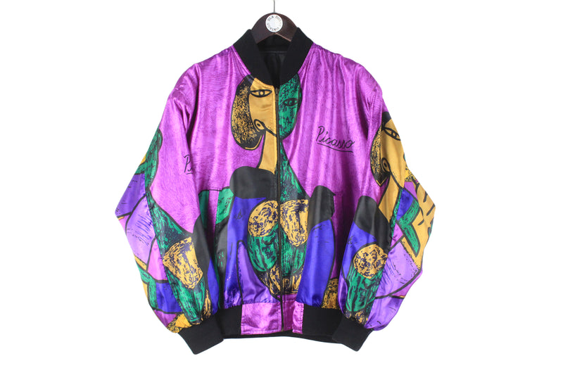 Vintage Picasso Bomber Jacket Womens Large L Silk Colorful Abstract Art  RARE