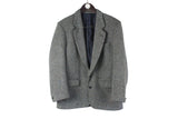 Vintage Harris Tweed Blazer Medium gray 2 buttons 80s 90s retro classic heavy jacket college university wool jacket
