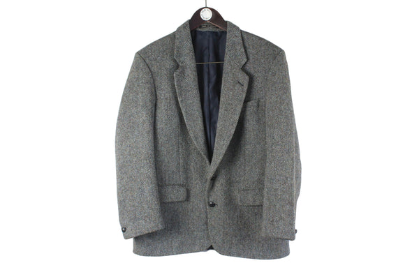 Vintage Harris Tweed Blazer Medium gray 2 buttons 80s 90s retro classic heavy jacket college university wool jacket