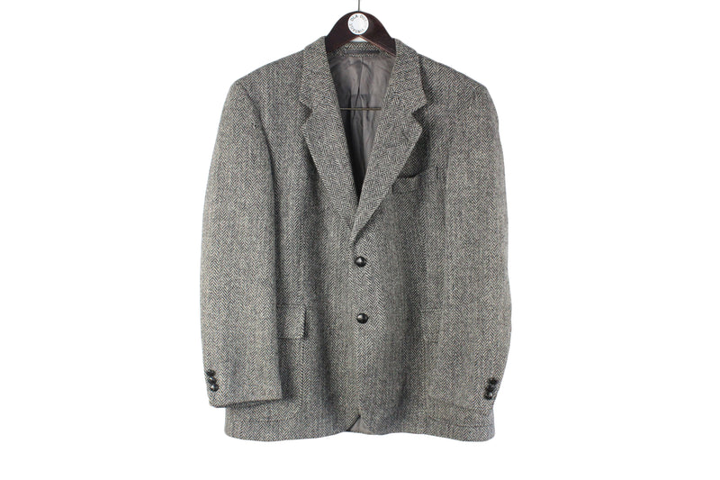 Vintage Harris Tweed Blazer Small gray 90s UK wool retro heavy jacket classic college university 