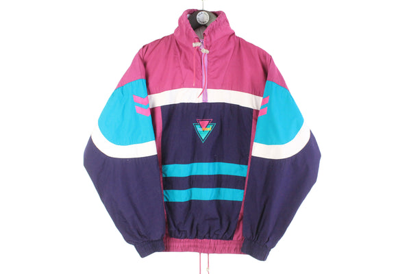 Vintage Hummel Anorak Track Jacket Small pink blue 90s retro sport style light wear windbreaker