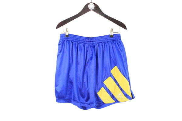 Vintage Adidas Shorts Large blue yellow equipment big logo 90s retro sport style