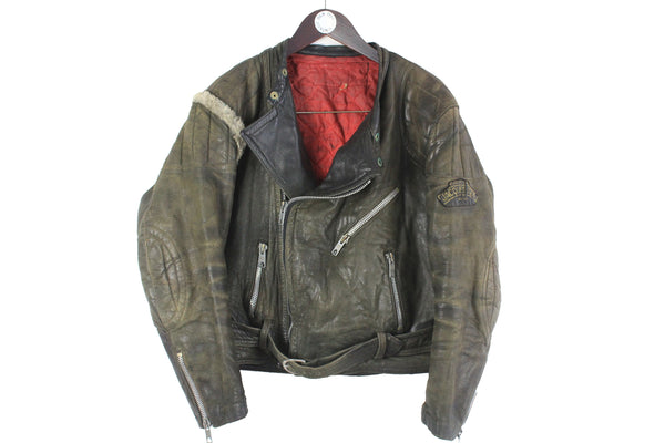 Vintage Jacques Icek Leather Jacket Large biker style authentic Yamaha 90s retro rare heavy bike coat