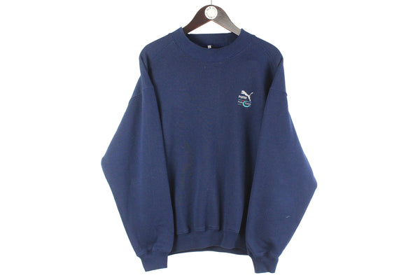 Vintage Puma Sweatshirt Medium navy blue small logo crewneck 90s retro sport jumper 