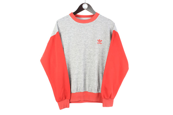 Vintage Adidas Sweatshirt Medium gray red 90s retro crewneck sport jumper 