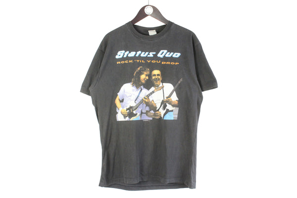 Vintage Status Quo 1991 "Rock 'Til You Drop" T-Shirt Large black big logo music 90s retro merch rock shirt