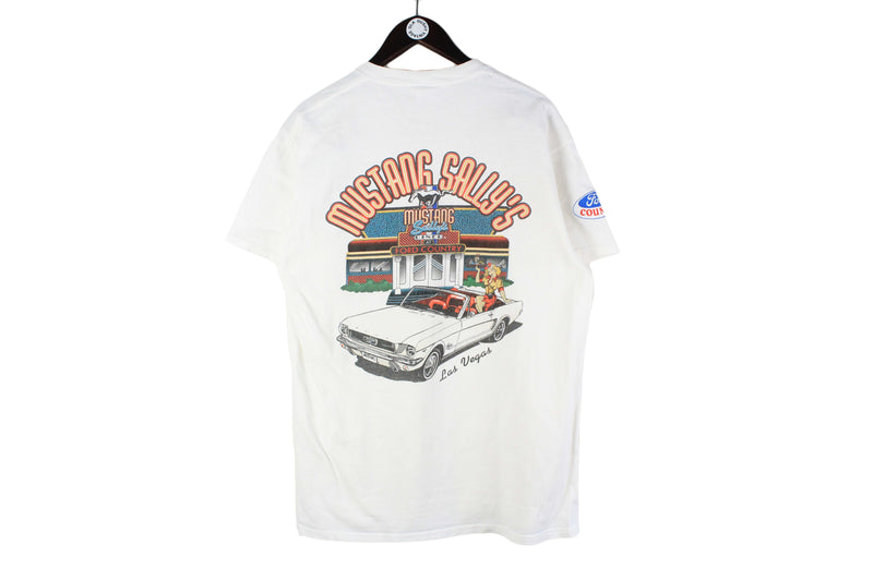 Vintage Ford Mustang Sally's T-Shirt Large white big logo Las Vegas 90s retro rare racing America style shirt