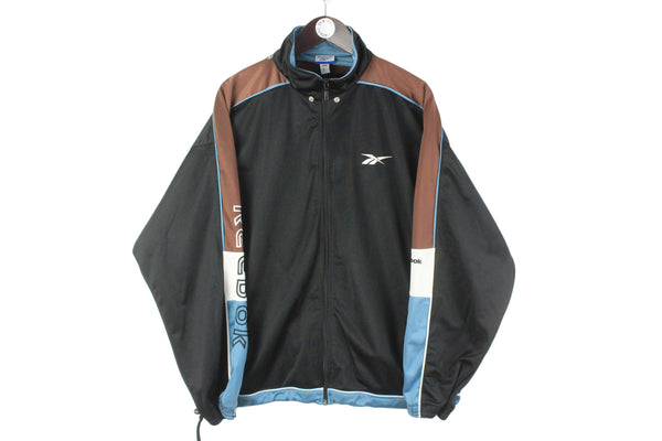 Vintage Reebok Track Jacket Large black 90s retro big logo authentic sport style windbreaker