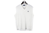 Vintage Fred Perry Vest Large white sleeveless pullover 80s 90s casual jumper rare terrace casual sweater