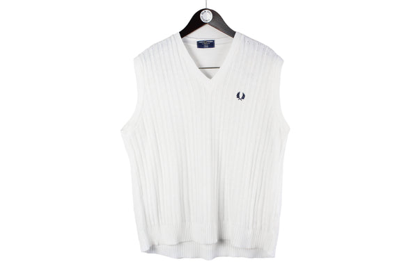Vintage Fred Perry Vest Large white sleeveless pullover 80s 90s casual jumper rare terrace casual sweater