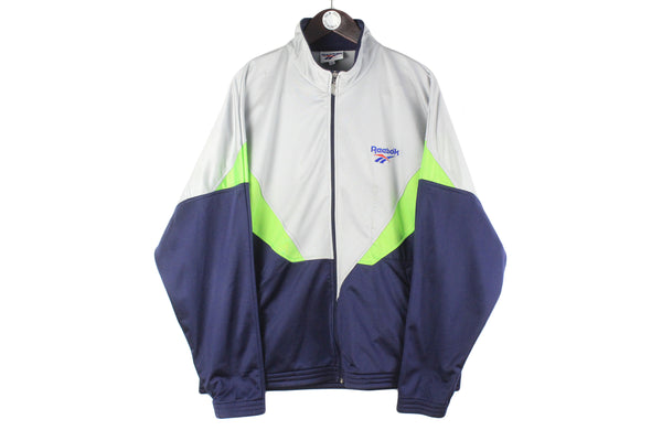 Vintage Reebok Track Jacket XXLarge gray blue 90s retro big logo retro sport windbreaker 