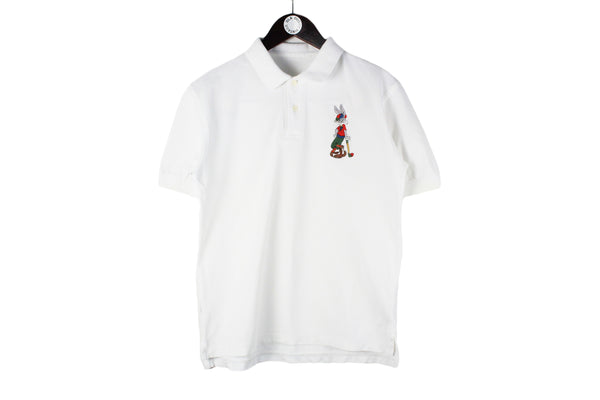 Vintage Buggs Bunny Warner Bros Polo T-Shirt Small white big logo 90s retro cartoon shirt