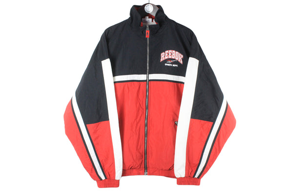Vintage Reebok Jacket XLarge red black 90s retro sport style track jacket windbreaker full zip 