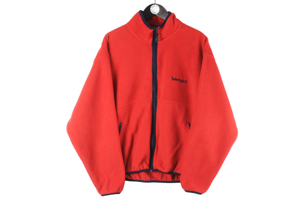 Vintage Timberland Fleece Full Zip Large red 90s retro sweater ski USA jumper