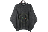 Vintage Giordano Sweater Medium pullover arctic dog 90s retro crewneck jumper sport style wool embroidery pattern