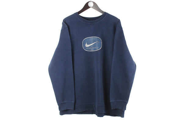 Vintage Nike Sweatshirt XLarge navy blue big logo swoosh  90s retro sport jumper cotton crewneck 