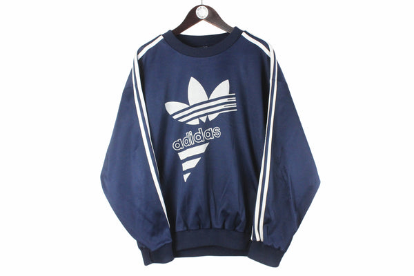 Vintage Adidas Sweatshirt Large crewneck navy blue big logo 90s retro sport style jumper