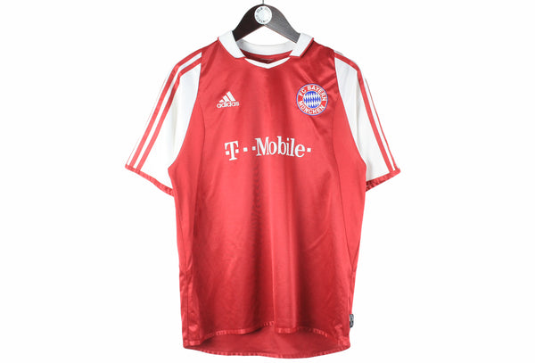 Vintage Bayern Munchen #13 Matthias Jersey T-Shirt Medium red Munich 90s retro football sport style FC big logo collared top 2003/05