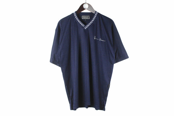 Vintage Versace T-Shirt Large / XLarge navy blue small logo 90s retro sport style oversized shirt jersey