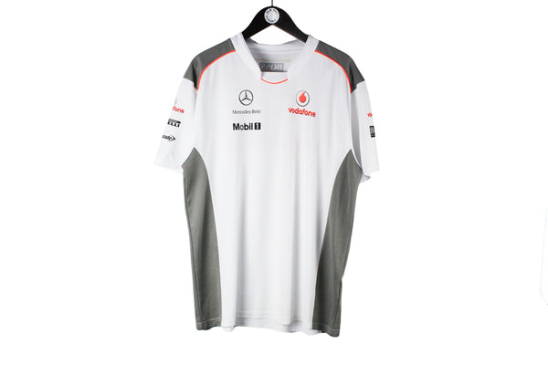 Vintage Vodafone Mercedes F1 Team T-Shirt XLarge white McLaren Formula 1 racing style 00s jersey shirt