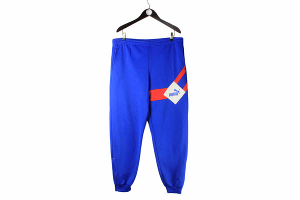 Vintage Puma Track Pants Large blue 90s retro big logo sport style trousers