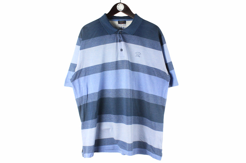 Vintage Paul & Shark Polo T-Shirt XXLarge blue  striped pattern authentic made in Italy casual collared shirt
