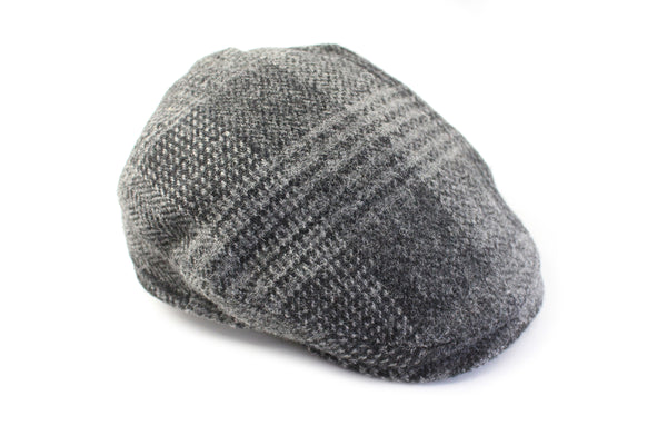 Vintage Harris Tweed Newsboy Hat gray plaid pattern wool cap 90s 