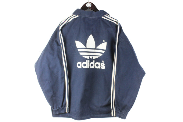 Vintage Adidas Jacket Large blue big logo 90s retro sport style heavy cotton sweatshirt work wear