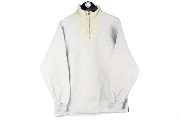Vintage Nike Sweatshirt 1/4 Zip Medium gray small logo 90s retro oversized jumper swoosh classic pullover