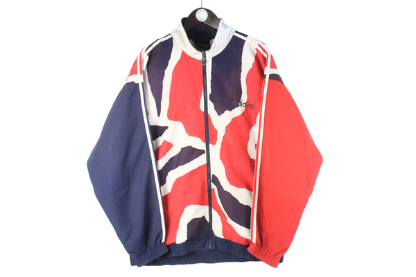 Vintage Adidas Track Jacket XLarge UK flag 90s retro windbreaker sport style United Kingdom team 3 stripes big logo windbreaker sport jacket abstract pattern