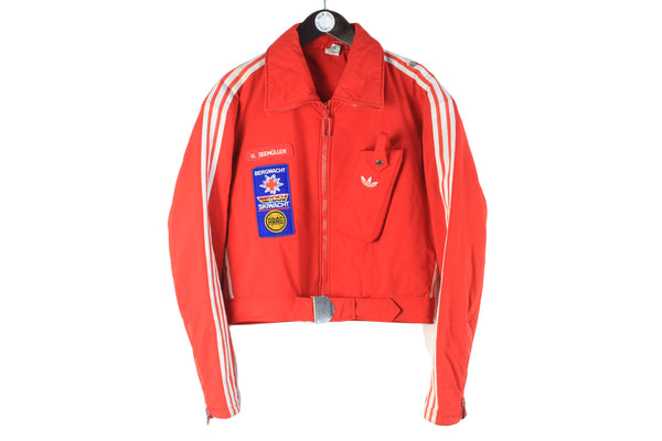 Vintage Adidas Jacket Large Bergwacht Skiwacht dsv arag red 3 stripes classic  ski style jacket rare retro sport bright big logo 80s