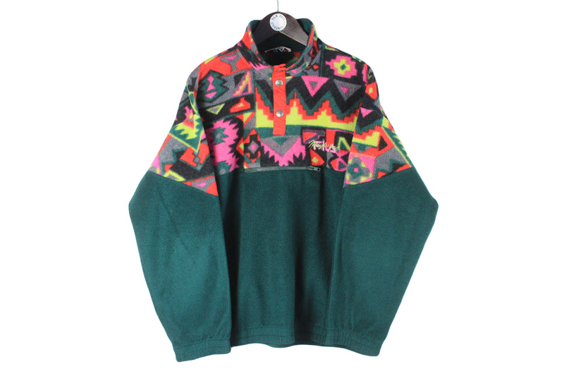 Vintage Fila Magic Line Fleece Large green abstract pattern 90s retro sport style winter sweater ski style pullover