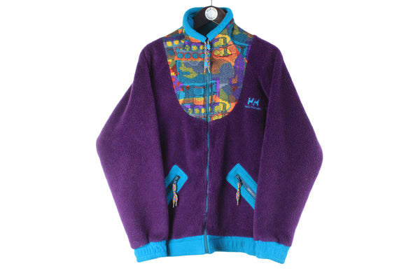 Vintage Helly Hansen Fleece Full Zip Small purple abstract pattern 90s retro sport style winter heavy sweater jumper