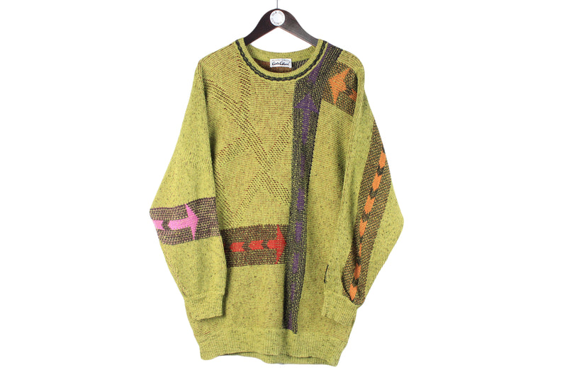 Vintage Carlo Colucci Sweater Large green 90s retro crewneck sport style pullover jumper