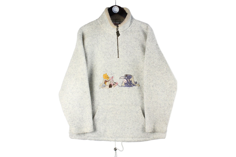 Vintage Winnie the Pooh Disney Fleece Women’s Medium gray big embroidery sport style heavy sweater pullover jumper  cartoon