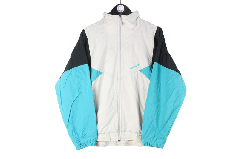 Vintage Adidas Track Jacket Small gray blue 90s retro sport style light wear windbreaker