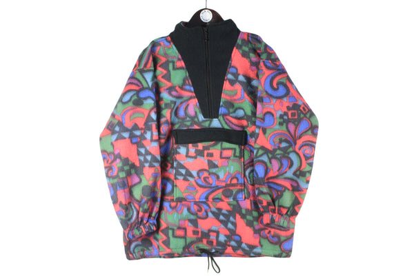Vintage Fleece 1/4 Zip Women’s Medium abstract pattern multicolor 90s retro sport jumper authentic sweater ski style