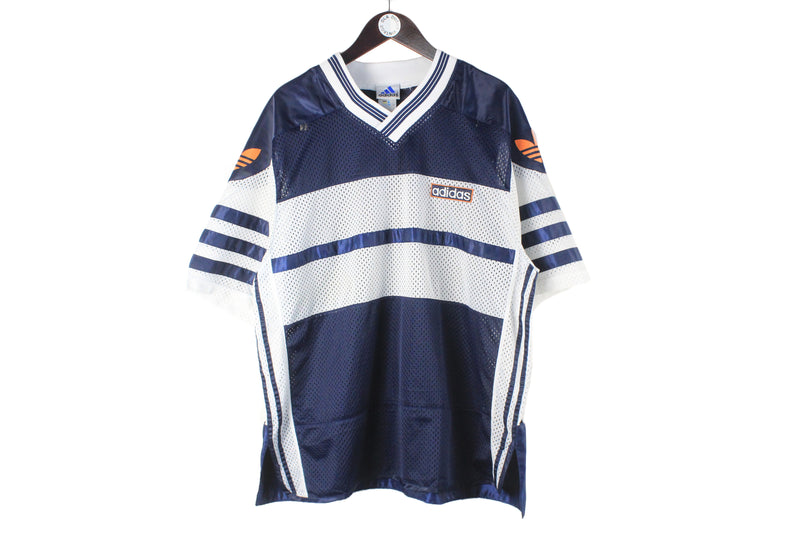 Vintage Adidas T-Shirt XLarge oversized jersey Mesh shirt 90s basketball big logo 3 stripes USA shirt