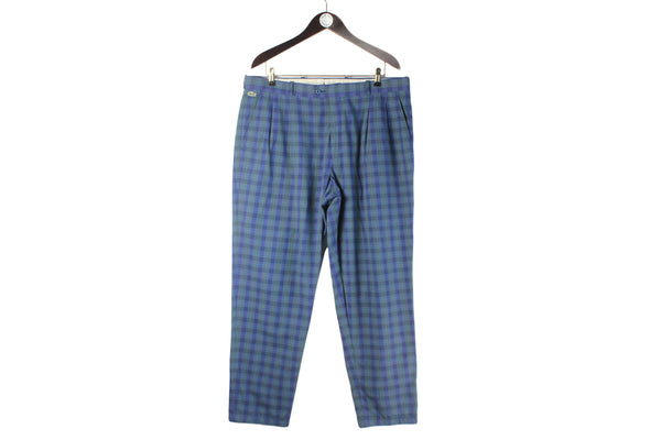 Vintage Lacoste Pants XLarge plaid pattern 90s retro trousers blue green casual 