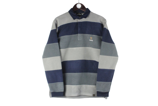 Vintage Guinness Fleece Rugby Shirt Medium striped pattern blue gray 00s retro authentic sweater sport jumper