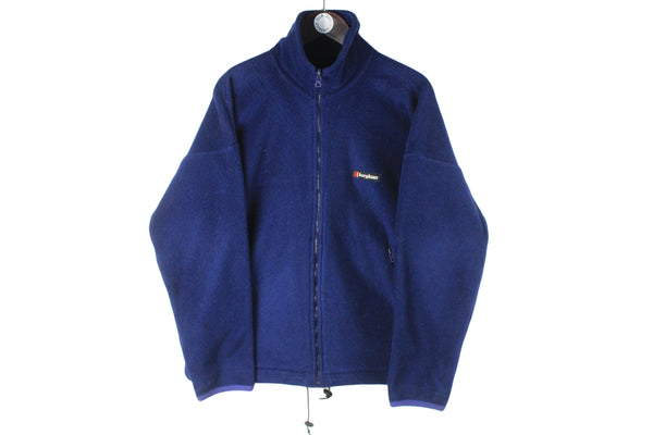 Vintage Berghaus Fleece Full Zip Medium navy blue small logo 90s retro sport style outdoor jumper