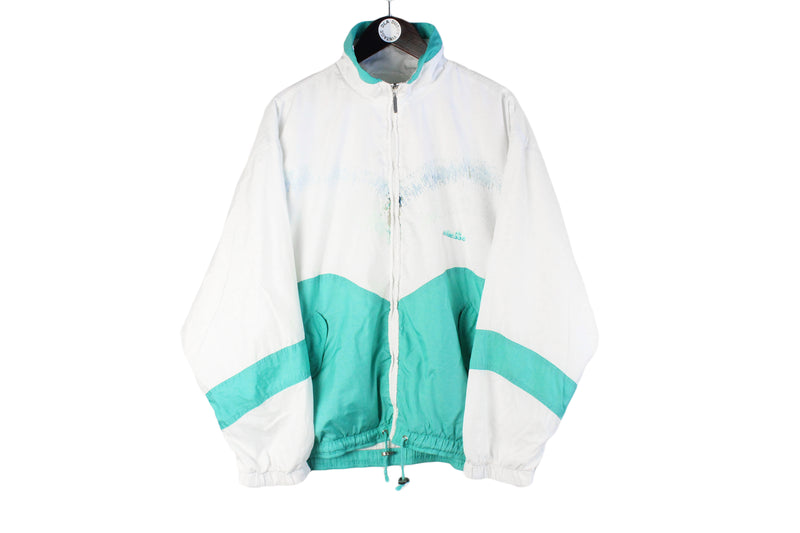 Vintage Ellesse Track Jacket Women’s XLarge white green 90s retro sport style abstract pattern made in Italy windbreaker