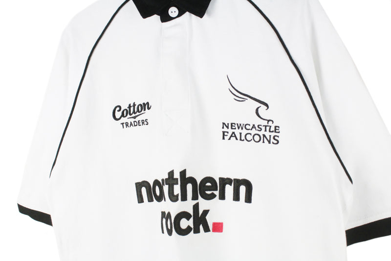 Vintage Newcastle Falcons Cotton Trades 2008/09 Rugby Polo T-Shirt Large