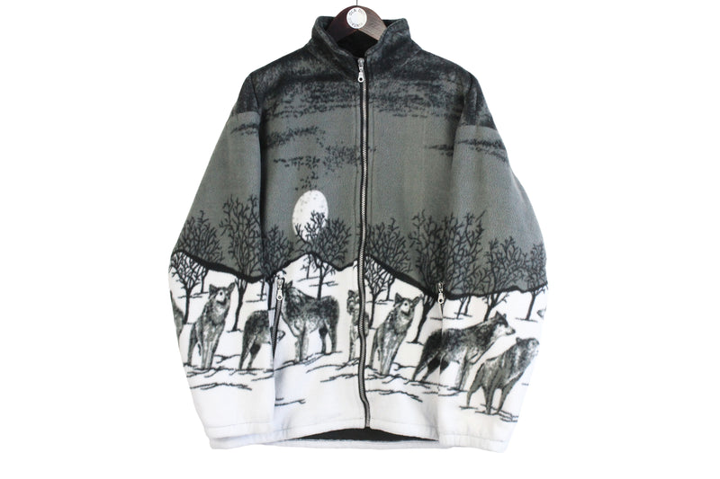 Vintage Wolf Fleece Full Zip Large